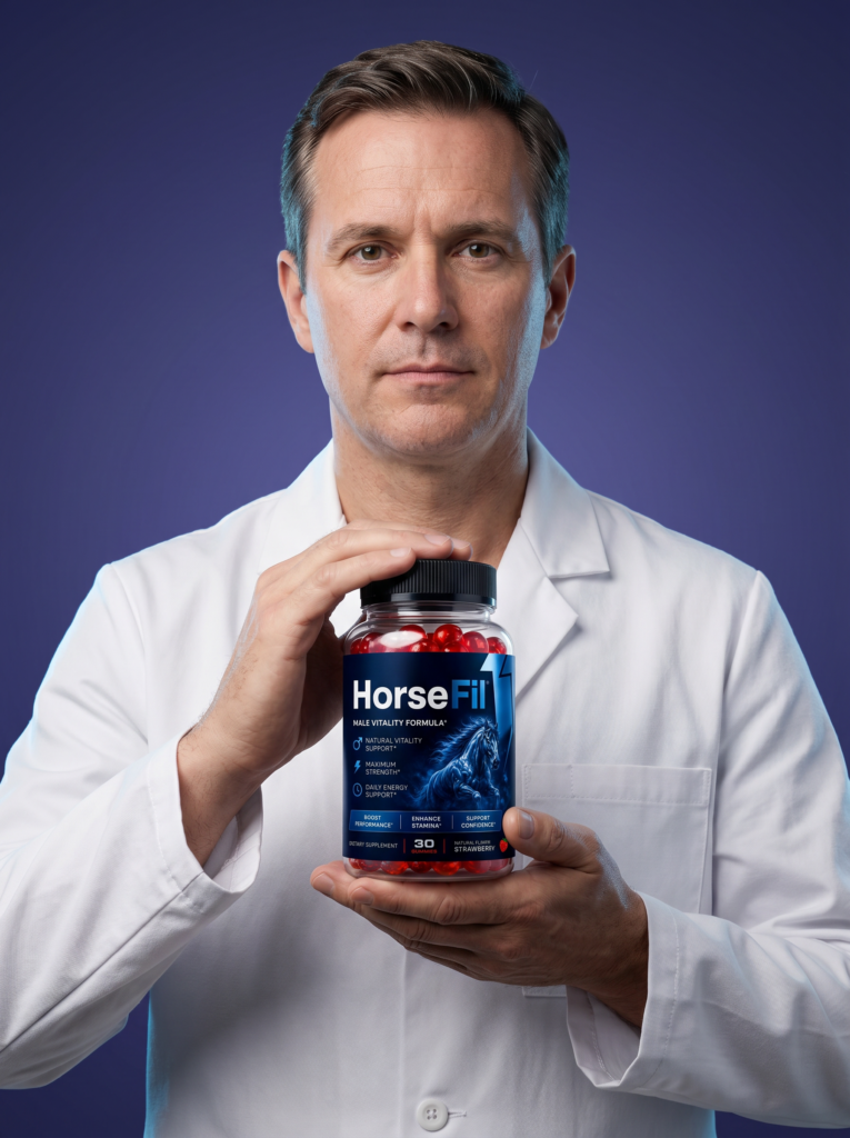 Specialist holding HorseFil product bottle